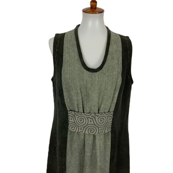 L ONeill Design Boho Linen Sleeveless Tunic Dress Green Earthy Cottagecore Small - Picture 2 of 5